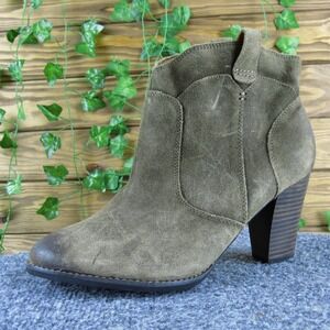 Indigo by Clarks Women 9.5 Brown Suede Ankle‎ Boots Western Block Heel Pull On